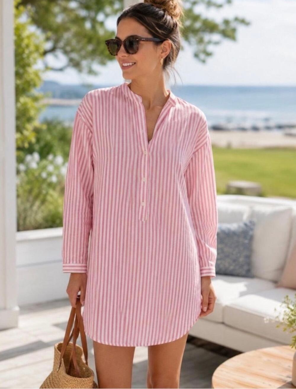 Tuckernuck Strawberry Stripe Shirt Dress Bodie Mini Vacation Red Medium NEW